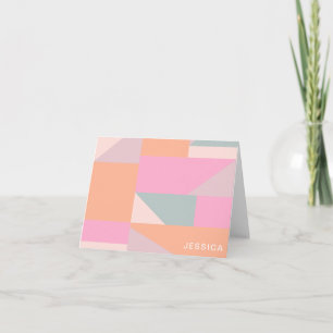 Cartão De Notas Papelaria Geométrica Rosa Pastel com Nome Personal