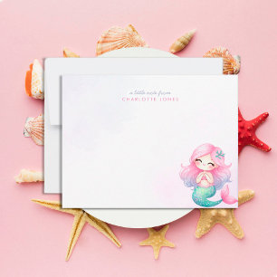 Cartão De Notas Papelaria Infantil Aquarela Sereia Fofa