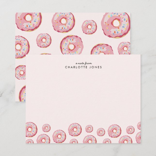 Cartão De Notas Papelaria Infantil Tema Donut Rosa Lindinho (Frente/Verso)