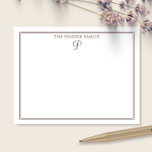 Cartão De Notas Papelaria Marrom Monograma Inicial Família Script<br><div class="desc">Este design apresenta uma fina borda dupla com espaço para um nome e um belo monograma em letra cursiva no topo. Clique no botão personalizar se você gostaria de ajustar os elementos do design e/ou modificar ainda mais o texto! Variações deste design, cores adicionais, bem como produtos coordenados estão disponíveis...</div>