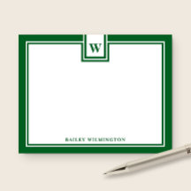 Papelaria Moderna com Borda Verde Caçador Monogram