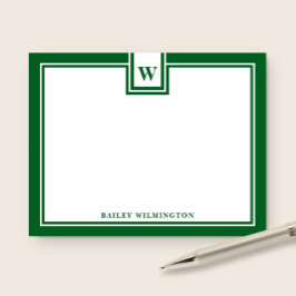 Cartão De Notas Papelaria Moderna com Borda Verde Caçador Monogram
