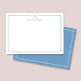 Cartão De Notas Papelaria Moderna com Monograma Inicial e Borda Az