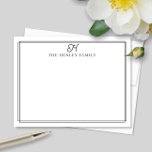 Cartão De Notas Papelaria Monograma com Borda Preta Inicial da Fam<br><div class="desc">Este design apresenta uma borda dupla fina com espaço para o apelido da família e o nome da família. Clique no botão personalizar se você gostaria de ajustar os elementos do design e/ou modificar ainda mais o texto! Variações deste design, cores adicionais, bem como produtos coordenados estão disponíveis em nossa...</div>