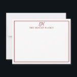Cartão De Notas Papelaria Monograma com Borda Vermelho Escuro Inic<br><div class="desc">Este design apresenta uma fina borda dupla com espaço para a inicial da família e o nome da família. Clique no botão personalizar se desejar ajustar os elementos do design e/ou modificar ainda mais o texto! Variações deste design, cores adicionais, bem como produtos coordenados estão disponíveis em nossa loja, zazzle.com/store/doodlelulu....</div>