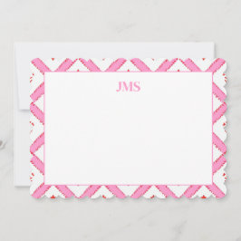 Cartão De Notas Papelaria Monograma Padrão Rosa Chic e Vermelho