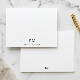 Cartão De Notas Papelaria Monogramada Minimalista Elegante Preto B