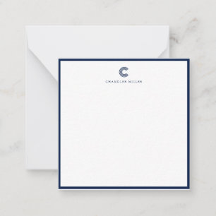 Cartão De Notas Papelaria Personalizada com Borda Azul-Marinho Mod