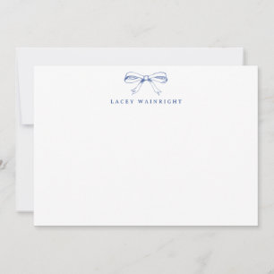 Cartão De Notas Papelaria Personalizada com Laço Vintage Azul