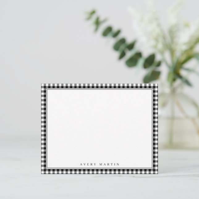 Cartão De Notas Papelaria personalizada com padrão de gingham pret (Em pé/Frente)