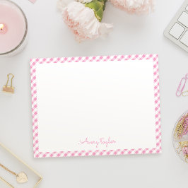 Cartão De Notas Papelaria personalizada com padrão de gingham rosa