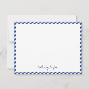Cartão De Notas Papelaria personalizada com padrão xadrez azul mar