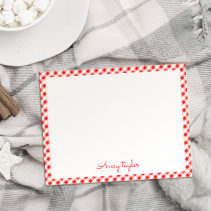 Cartão De Notas Papelaria personalizada com padrão xadrez vermelho