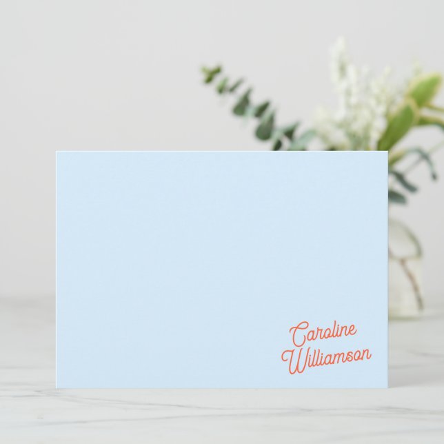 Cartão De Notas Papelaria Personalizada com Script Azul Laranja Si (Em pé/Frente)