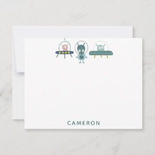 Cartão De Notas Papelaria Personalizada de Alien Espacial Divertid