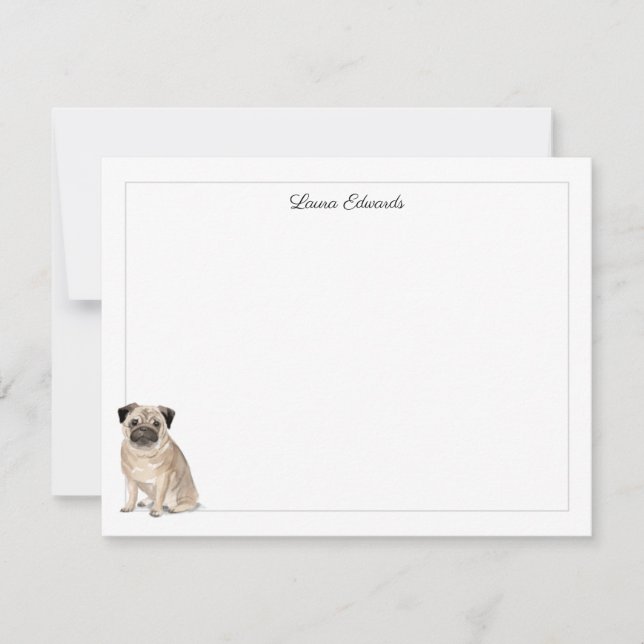 Cartão De Notas Papelaria Personalizada de Borda de Cinza Pug (Frente)