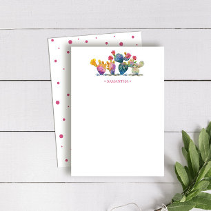 Cartão De Notas Papelaria Personalizada de Cacto em Aquarela
