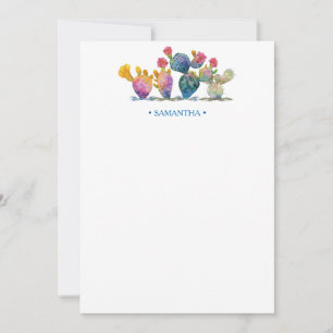 Cartão De Notas Papelaria Personalizada de Cacto em Aquarela