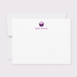 Cartão De Notas Papelaria Personalizada de Cupcake Roxo Moderno Pl