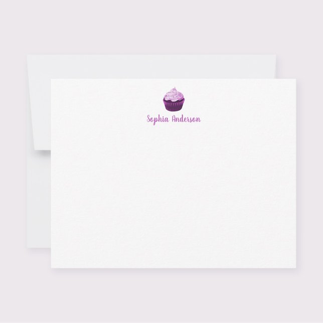 Cartão De Notas Papelaria Personalizada de Cupcake Roxo Moderno Pl (Criador carregado)