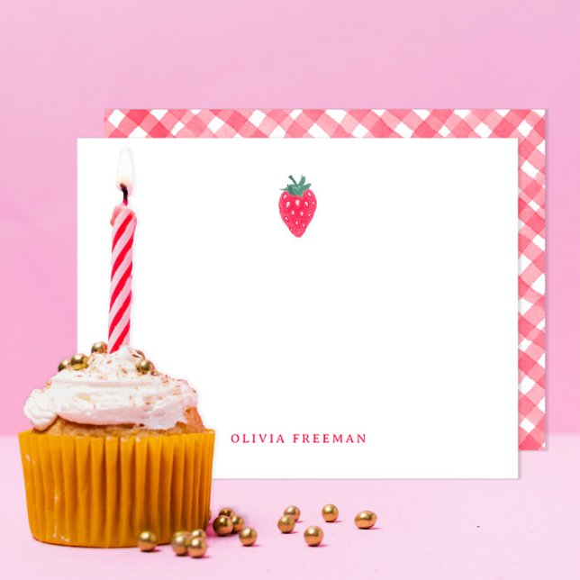Cartão De Notas Papelaria Personalizada de Morango – Fruta Vermelh (Criador carregado)
