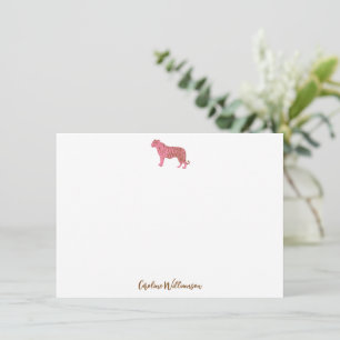 Cartão De Notas Papelaria Personalizada de Tigre Rosa Simples em L