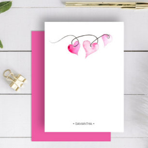 Cartão De Notas Papelaria Personalizada de Valentim com Aquarela