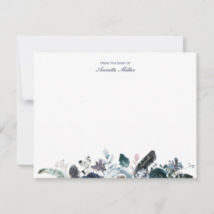 Cartão De Notas Papelaria Personalizada Floral Boho Azul Marinho C