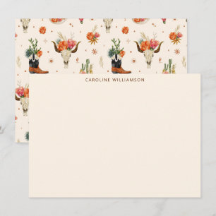 Cartão De Notas Papelaria Personalizada Floral com Crânio de Touro