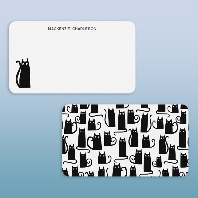 Cartão De Notas Papelaria Personalizada Gata Preta (Fun black cat personalized custom name note card stationery in various sizes)
