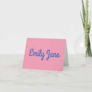 Cartão De Notas Papelaria Personalizada Nome Rosa Azul Simples