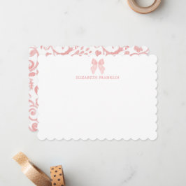 Cartão De Notas Papelaria Personalizada para Bebê com Laço Rosa e 