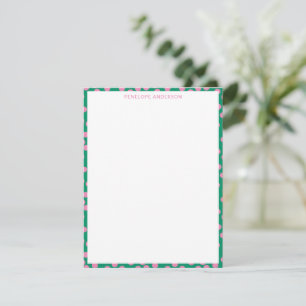 Cartão De Notas Papelaria Personalizada Pontos Cor-de-Rosa e Verde