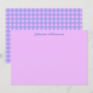 Cartão De Notas Papelaria Personalizada Xadrez Rosa Roxo Fofa