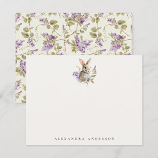 Cartão De Notas Papelaria Pessoal Aquarela Floral Lilás Coelho