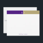 Cartão De Notas Papelaria Pessoal com Monograma Roxo Dourado Inici<br><div class="desc">Este design simples e moderno apresenta uma faixa de 2 cores com 2 iniciais e nome/texto na parte inferior. Clique no botão personalizar se desejar ajustar os elementos do design e/ou modificar ainda mais o texto! Variações deste design, cores adicionais, bem como produtos coordenados estão disponíveis em nossa loja, zazzle.com/store/doodlelulu....</div>