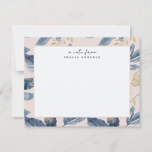 Cartão De Notas Papelaria Pessoal com Padrão Floral Azul Dourado
