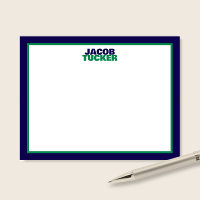 Papelaria Preppy com Borda Verde Navy Nome Empilha