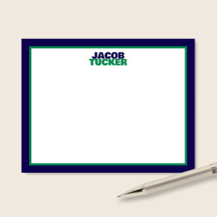 Cartão De Notas Papelaria Preppy com Borda Verde Navy Nome Empilha