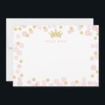 Cartão De Notas Papelaria Princesa Brilho Dourado Rosa Pontos Polc<br><div class="desc">Este design apresenta uma coroa de princesa acentuada por confete macio rosa e dourado brilhante. Clique no botão personalizar para ter mais flexibilidade ao adicionar seu próprio texto! Variações deste design, cores adicionais, bem como produtos coordenados estão disponíveis em nossa loja, zazzle.com/store/doodlelulu. Entre em contato conosco se você precisar deste...</div>