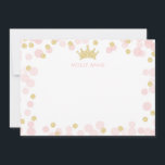 Cartão De Notas Papelaria Princesa Brilho Dourado Rosa Pontos Polc<br><div class="desc">Este design apresenta uma coroa de princesa acentuada por confete macio rosa e dourado brilhante. Clique no botão personalizar para mais flexibilidade ao adicionar seu próprio texto! Variações deste design, cores adicionais, bem como produtos coordenados estão disponíveis em nossa loja, zazzle.com/store/doodlelulu. Entre em contato conosco se você precisar deste design...</div>