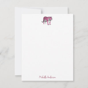 Cartão De Notas Papelaria Rosa Personalizada da Tigre da Moda