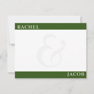Cartão De Notas Papelaria Verde Escuro de Casal Minimalista Modern