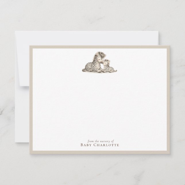 Cartão de Notas para Berçário de Mamãe e Bebê Zebr (Frente)