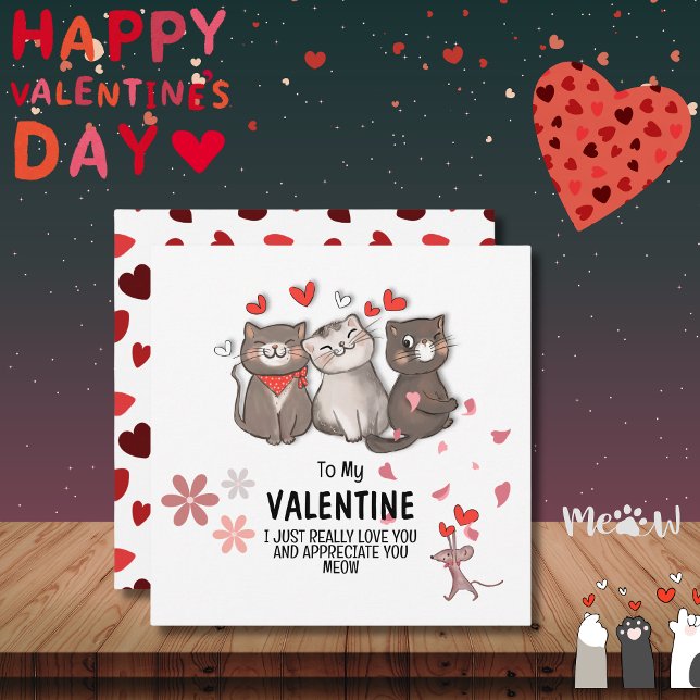 Cartão De Notas Para Meu Amor Felino (To My Valentine Meow Note Card)