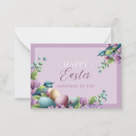 Cartão De Notas Páscoa Floral Vintage Verde Roxo