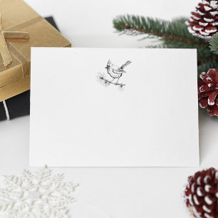 Cartão De Notas Pássaro Cardinal de Inverno Simples Preto e Branco