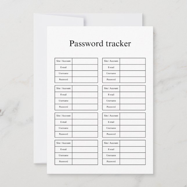 Cartão De Notas Password tracker (Frente)