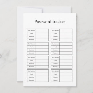 Cartão De Notas Password tracker