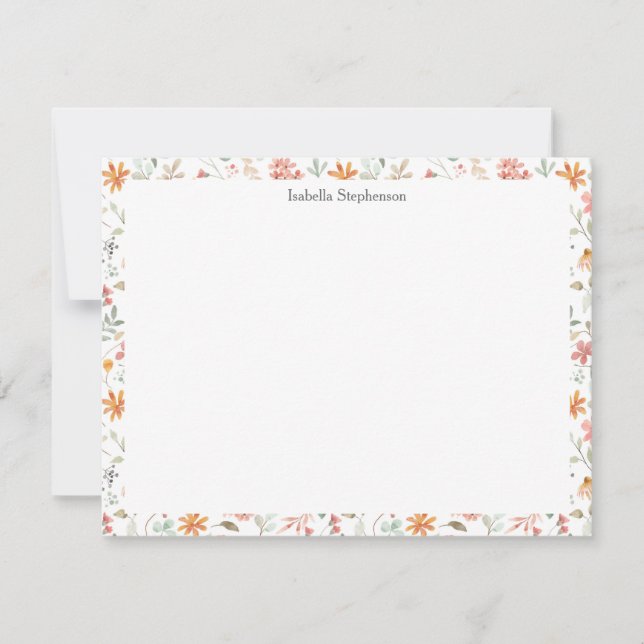 Cartão De Notas Pastel Floral bonito de Aquarela Personalizado (Frente)